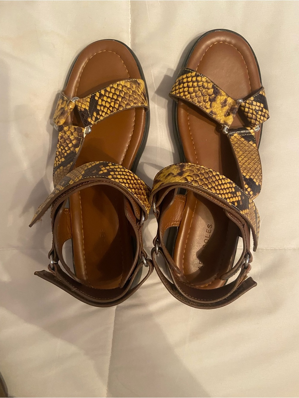 AEROSOLES Yellow Snake-Print Ankle Strap Sandals